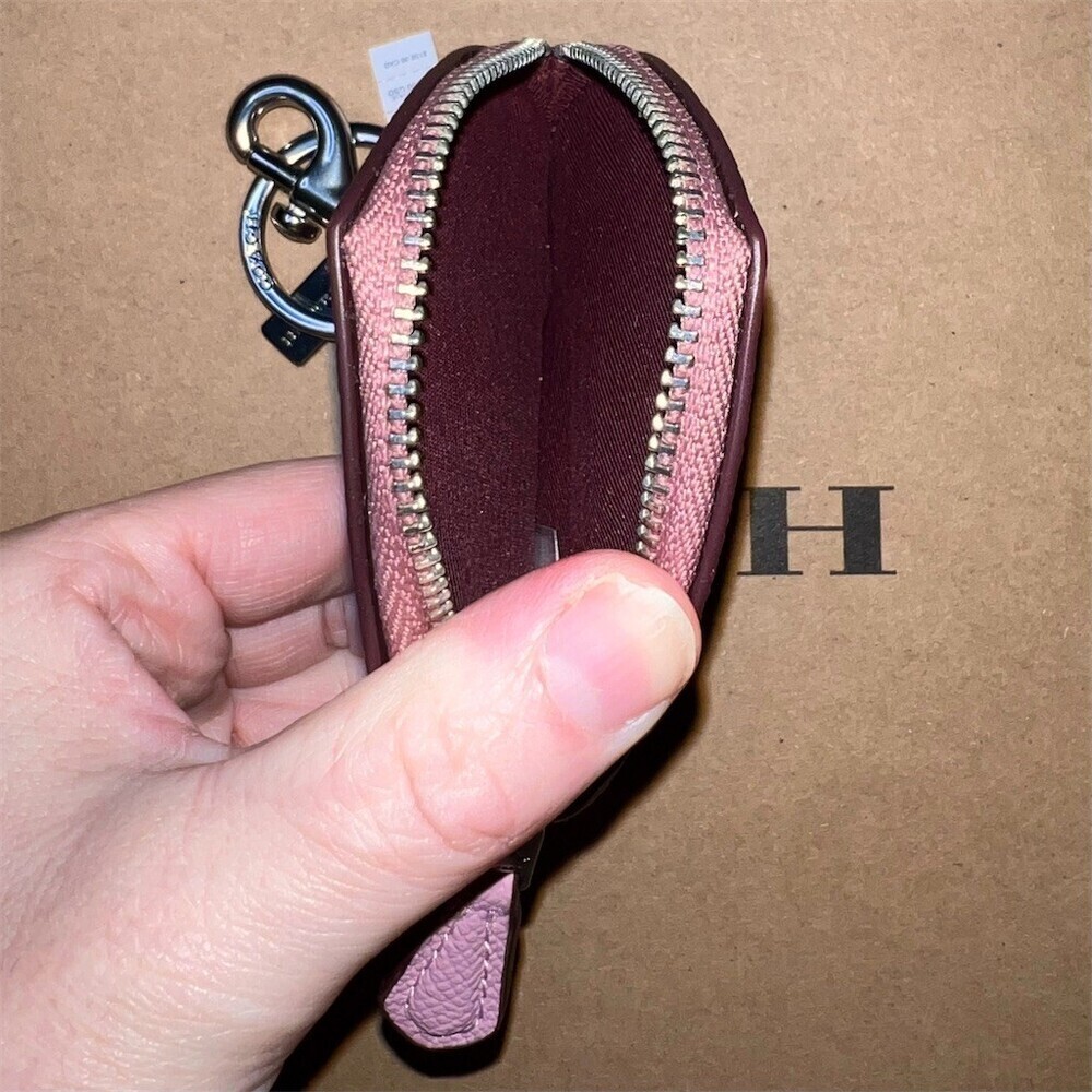 COACH Pink Leather Heart Bag Charm Coin Purse Keychain CP371 Silver Hardware NWT - Picture 5 of 5